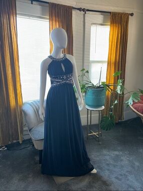 Boohoo Navy Embellished Halter Maxi Dress